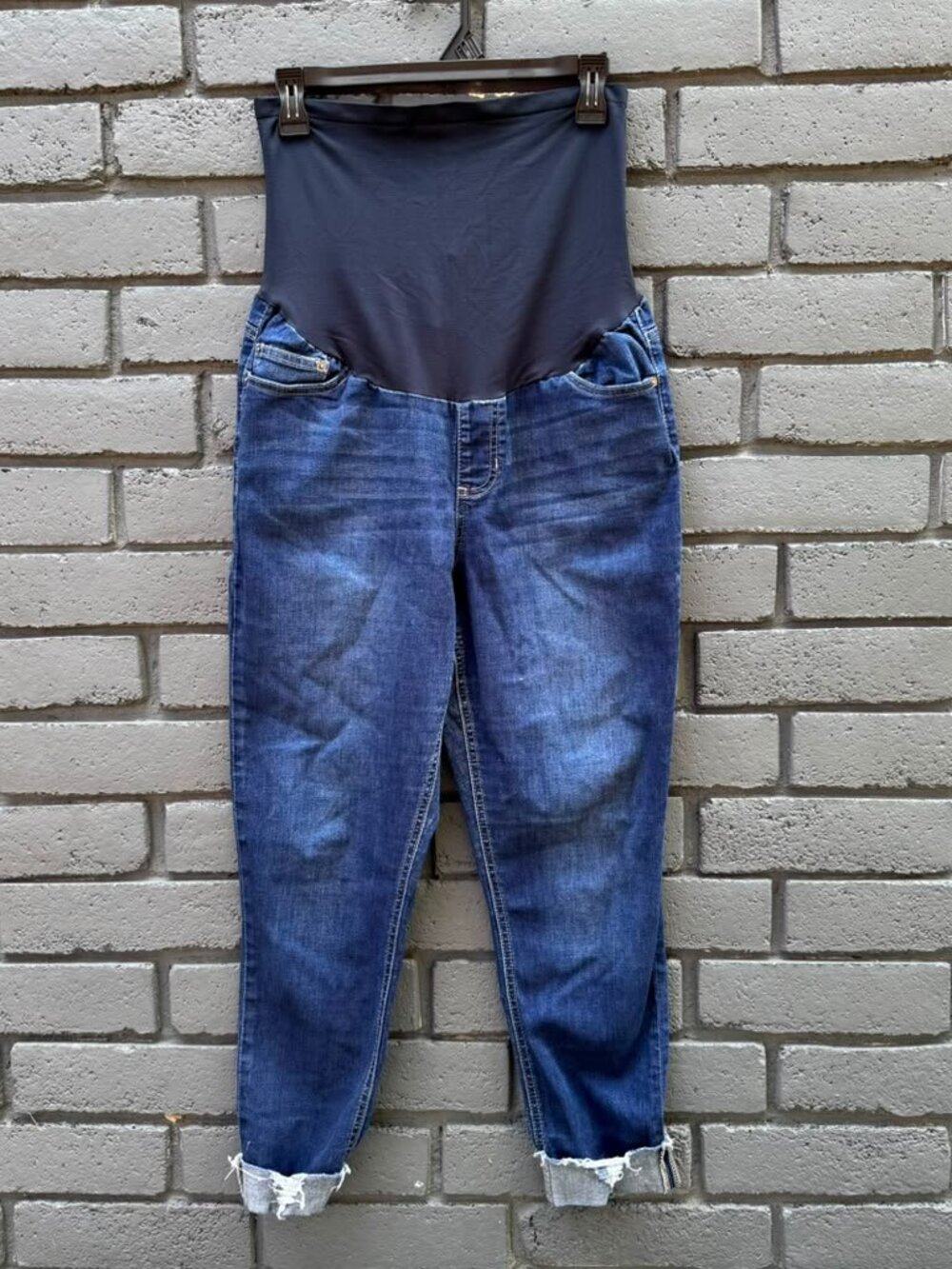 Harper Grey Maternity Women Skinny Blue Denim Jean Stretch Cuffed Frayed XL